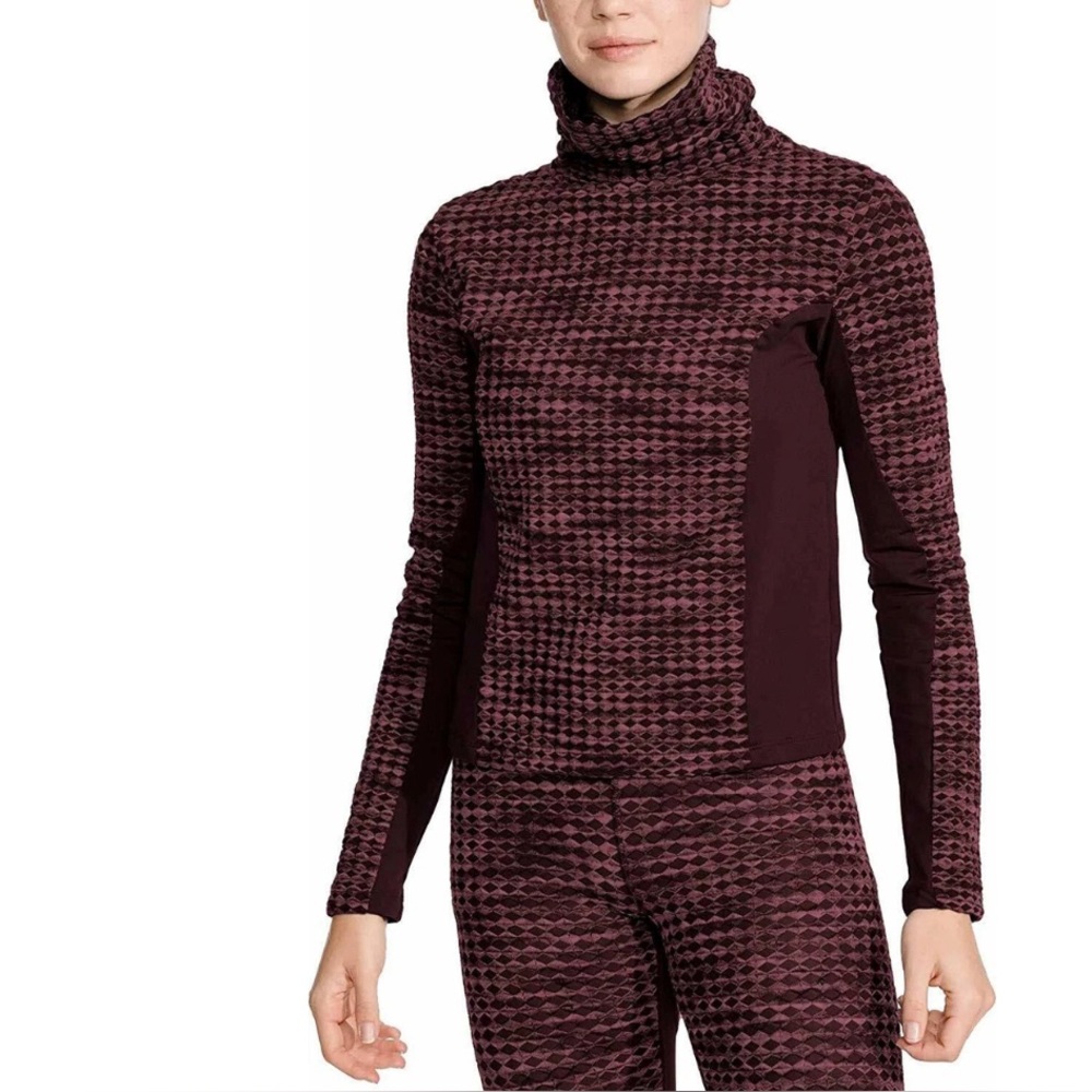 Nike Pro HyperWarm Mock-Neck Long Sleeve Top In Burgundy Crush Plus Size 3X